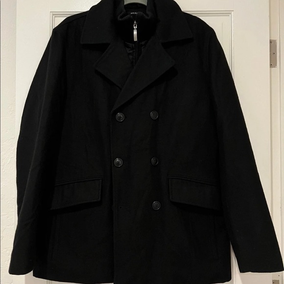 Mens Wool Black Peacoat - Picture 5 of 7